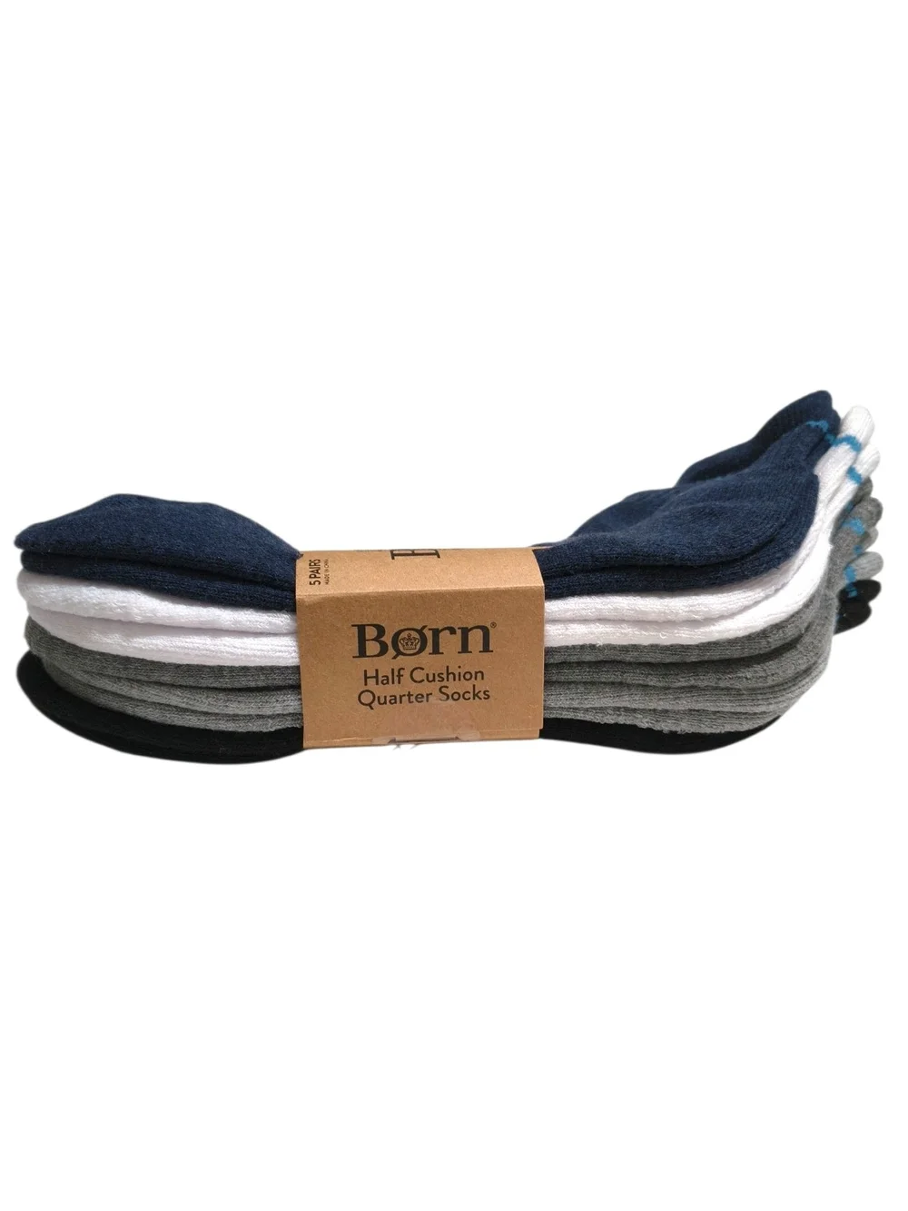 BORN Half Cushion Quarter SOCKS (5 Pack) BLUE WHITE Athletic Socks